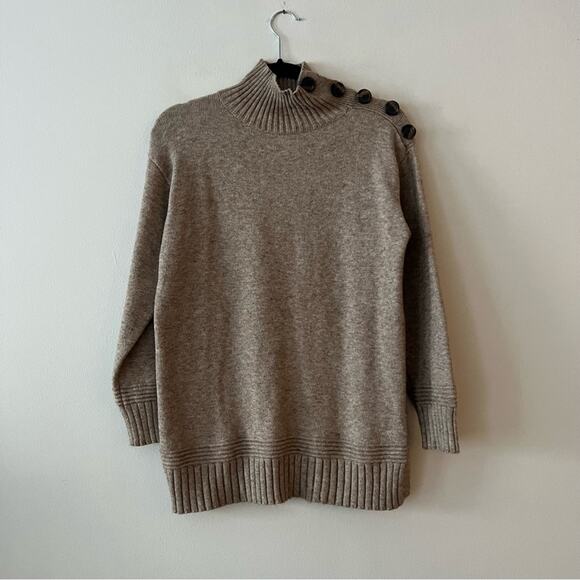 Anthropologie Margarita Tan Mockneck Button Tunic Sweater - Picture 2 of 6